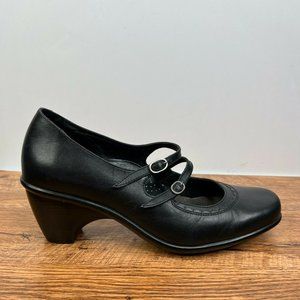 Dansko Mary Jane Clogs Womens 40/ 9.5-10 Black Leather Shoes Double Strap Heels